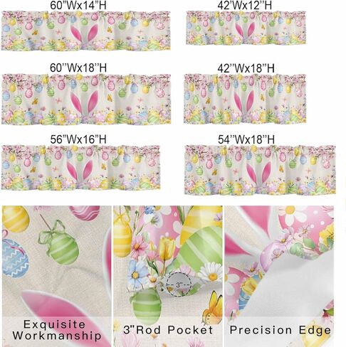 jasminem عيد الفصح الستائر الستائر للنوافذ الأرنب بيض عيد الفصح الزهور الزينة قضيب جيب المطبخ الستارة فراشة النبات الرجعية نافذة صغيرة الستائر العلاج لغرفة النوم غرفة المعيشة 42x12in in Kuwait