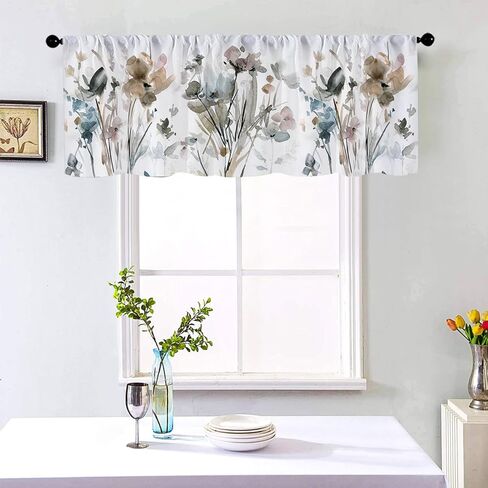 ستائر مطبخ المزرعة بتصميم زهرة مائية للنوافذ ستائر جيب قضيب الستارة للحمام وغرفة المعيشة والمقهى ديكور المنزل (زهرة الألوان المائية، 27.5 بوصة × 39.9 بوصة - قطعتان) in Kuwait