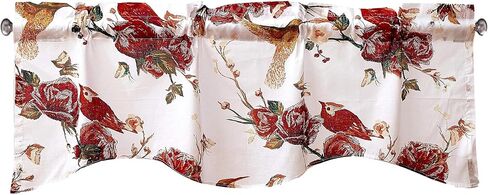 Tache قطن أبيض عنابي شفاف صدفي معالجة النوافذ ستارة توبر الطنان حديقة الورود 18x52 الستارة in Kuwait