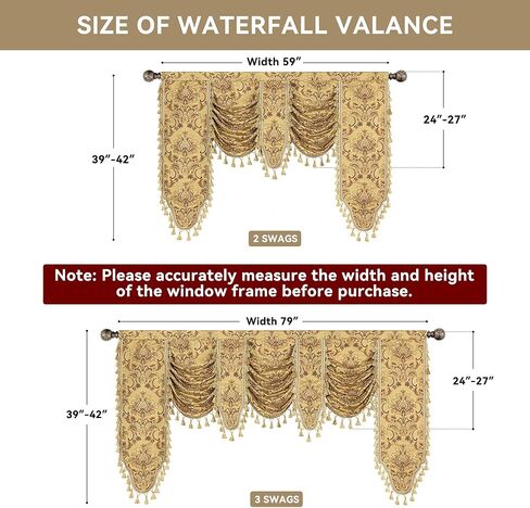 ستائر الشلال الكلاسيكية المنوال والمطحنة لغرفة المعيشة وغرفة النوم، ستائر نافذة من قماش الجاكار الدمشقي السميك الأوروبي مع شرابات لتزيين الحفلات والولائم (أصفر، عرض 59 بوصة، لوحة واحدة) in Kuwait