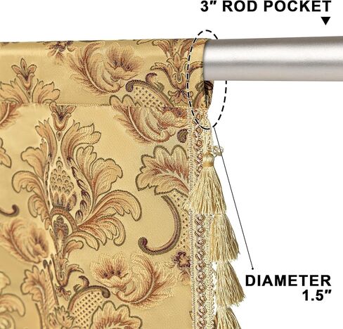 ستائر الشلال الكلاسيكية المنوال والمطحنة لغرفة المعيشة وغرفة النوم، ستائر نافذة من قماش الجاكار الدمشقي السميك الأوروبي مع شرابات لتزيين الحفلات والولائم (أصفر، عرض 59 بوصة، لوحة واحدة) in Kuwait