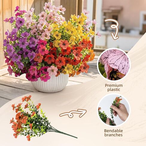 زهور صناعية، نباتات صناعية في الهواء الطلق، زهور الأقحوان الاصطناعية، زهور وهمية واقعية، ديكورات الشرفة، ديكور حفلات الزفاف (12، أحمر، وردي، أرجواني، أصفر، برتقالي، أحمر وردي) in Kuwait