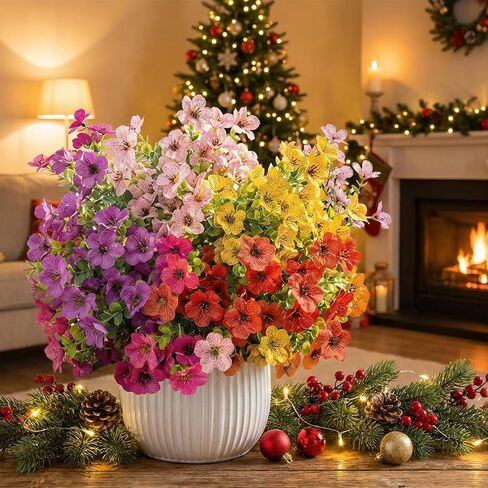 زهور صناعية، نباتات صناعية في الهواء الطلق، زهور الأقحوان الاصطناعية، زهور وهمية واقعية، ديكورات الشرفة، ديكور حفلات الزفاف (12، أحمر، وردي، أرجواني، أصفر، برتقالي، أحمر وردي) in Kuwait