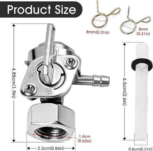 1 Pcs 16mm x 1.5mm Fuel Gas Tank Switch Shut Off Valve and 2 Clips,Generator Fuel Shut Off Petcock Valve Compatible with Predator Champion Geneac Honda Husky Powermax in Kuwait