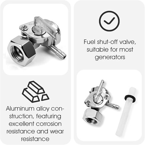 1 Pcs 16mm x 1.5mm Fuel Gas Tank Switch Shut Off Valve and 2 Clips,Generator Fuel Shut Off Petcock Valve Compatible with Predator Champion Geneac Honda Husky Powermax in Kuwait