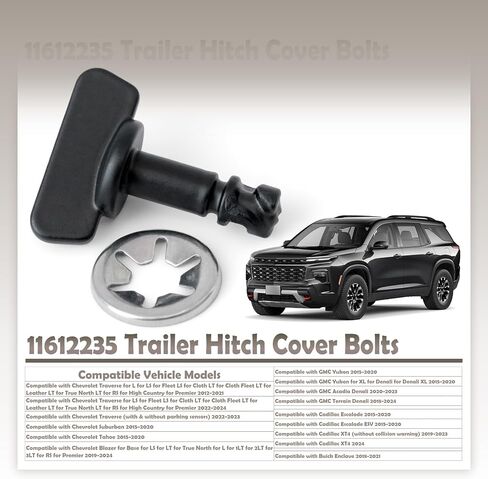 11612235 Zinc Alloy Bolts Replacement for Chevrolet Tahoe Traverse for GMC Yukon Denali 2015 2016 2017 2018 2019 2020 2021 2022 2023 2024, Replace 11612237 2Pcs Trailer Hook Hitch Cover Part in Kuwait