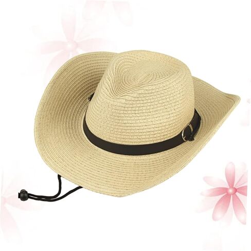 BESPORTBLE Western American Style Unisex Cowboy Hat Beige Straw Woven Wide Brim Sun Protection Hat for Outdoor Beach Party Cosplay Dance Performance Accessory Lightweight Breathable in Saudi Arabia