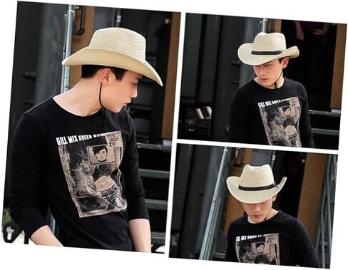 BESPORTBLE Western American Style Unisex Cowboy Hat Beige Straw Woven Wide Brim Sun Protection Hat for Outdoor Beach Party Cosplay Dance Performance Accessory Lightweight Breathable in Saudi Arabia