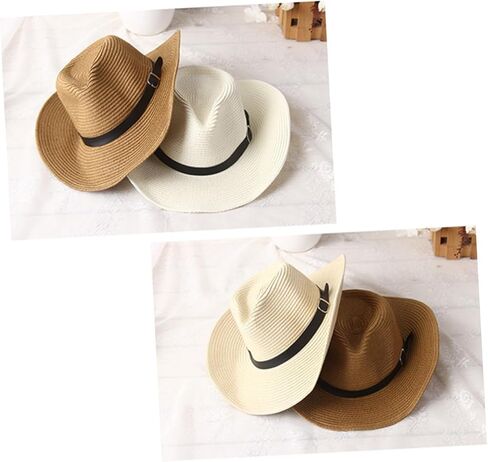 BESPORTBLE Western American Style Unisex Cowboy Hat Beige Straw Woven Wide Brim Sun Protection Hat for Outdoor Beach Party Cosplay Dance Performance Accessory Lightweight Breathable in Saudi Arabia