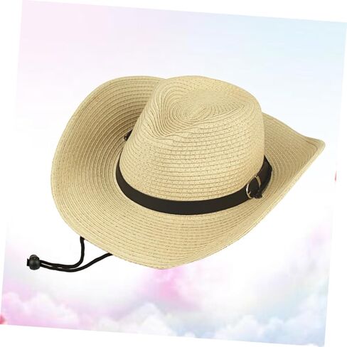 BESPORTBLE Western American Style Unisex Cowboy Hat Beige Straw Woven Wide Brim Sun Protection Hat for Outdoor Beach Party Cosplay Dance Performance Accessory Lightweight Breathable in Saudi Arabia