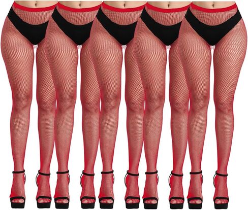 5 PCS Womens Mini Grid Fishnet Stockings, Stretchy Thigh Hight Waist Fishnet Pantyhose Tights in Saudi Arabia
