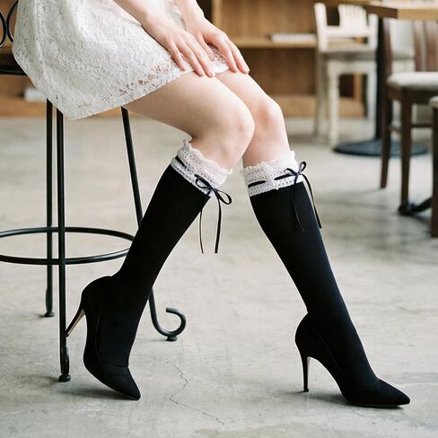 Yookat Womens Lace Ruffle Knee High Socks Lolita Thigh High Socks for Women Girls School Dating Dance Black in Kuwait