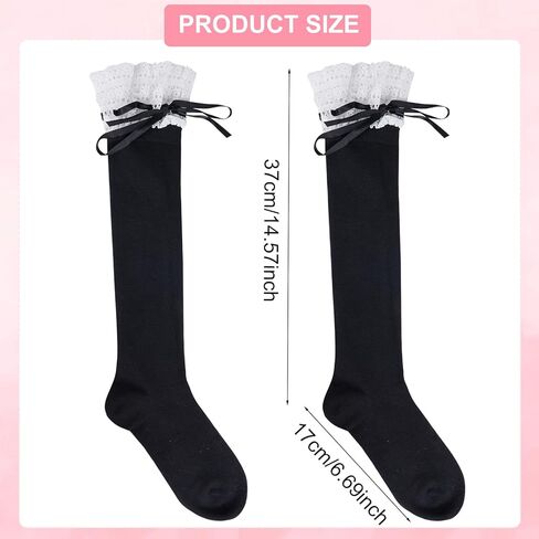 Yookat Womens Lace Ruffle Knee High Socks Lolita Thigh High Socks for Women Girls School Dating Dance Black in Kuwait