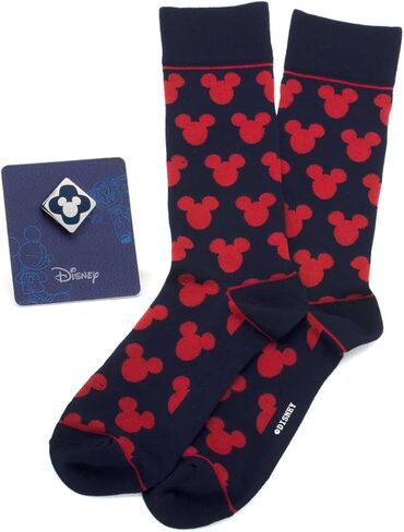Disney Cufflinks, Inc Mickey Mouse Socks and Lapel Pin Gift Set – Blue Cotton Blend Socks with Mickey Silhouette Design & Matching Enamel Pin, Official Merchandise in Saudi Arabia