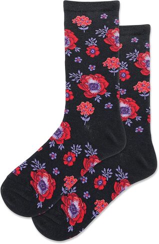 Hot Sox Women's Poppy Floral Crew Socks 1 Pair, Black, Women's 9-11 Shoe in Saudi Arabia