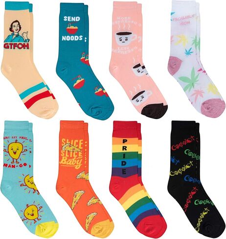Crazy Socks Value 8-Pack Novelty Crew Socks Gift Set for Men & Women Colorful Design Print Soft & Comfortable Quirky Vintage in Kuwait