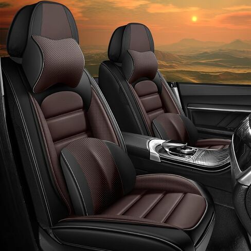أغطية مقاعد Acura MDX 2005-2025 أغطية مقاعد جلدية مقاومة للماء، وسادة هوائية متوافقة مع غطاء وسائد السيارة سهلة التركيب، ملحقات داخلية لحماية المقاعد (أسود، المجموعة الأمامية) in Kuwait