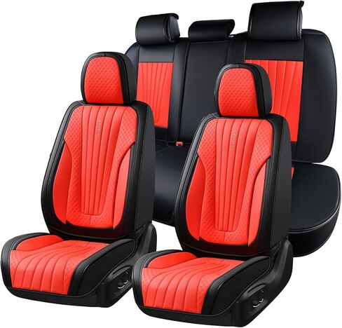 FLORICH Car Seat Covers, Premium Leatherette Car Seat Covers Full Set, Breathable Car Seat Cushion Front Seats and Back, Automotive Seat Protectors for Sedans Cars SUV Trucks, Black&Red in Kuwait