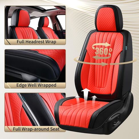 FLORICH Car Seat Covers, Premium Leatherette Car Seat Covers Full Set, Breathable Car Seat Cushion Front Seats and Back, Automotive Seat Protectors for Sedans Cars SUV Trucks, Black&Red in Kuwait