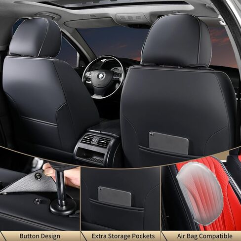 FLORICH Car Seat Covers, Premium Leatherette Car Seat Covers Full Set, Breathable Car Seat Cushion Front Seats and Back, Automotive Seat Protectors for Sedans Cars SUV Trucks, Black&Red in Kuwait