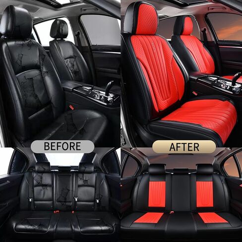 FLORICH Car Seat Covers, Premium Leatherette Car Seat Covers Full Set, Breathable Car Seat Cushion Front Seats and Back, Automotive Seat Protectors for Sedans Cars SUV Trucks, Black&Red in Kuwait