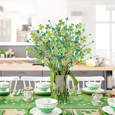 8 Packs Artificial Shamrock Picks for St Patrick's Day Decorations, 23.6" Tall St. Patrick's Day Clover Floral Picks for Irish Themed Floral Arrangements Party Table Centerpieces in Kuwait