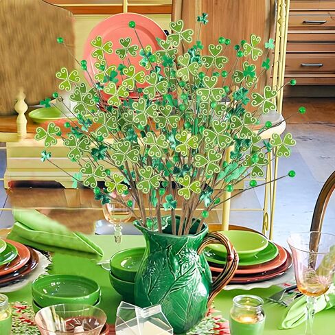 8 Packs Artificial Shamrock Picks for St Patrick's Day Decorations, 23.6" Tall St. Patrick's Day Clover Floral Picks for Irish Themed Floral Arrangements Party Table Centerpieces in Kuwait