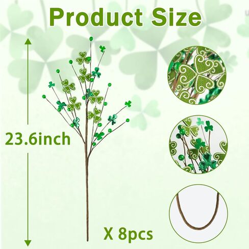 8 Packs Artificial Shamrock Picks for St Patrick's Day Decorations, 23.6" Tall St. Patrick's Day Clover Floral Picks for Irish Themed Floral Arrangements Party Table Centerpieces in Kuwait