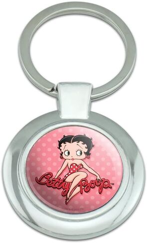 Betty Boop Pink Polka Dots Keychain Classy Round Chrome Plated Metal in Saudi Arabia