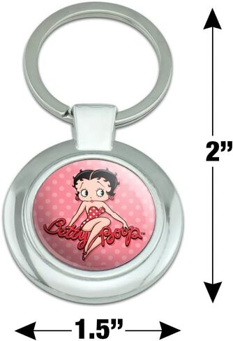 Betty Boop Pink Polka Dots Keychain Classy Round Chrome Plated Metal in Saudi Arabia