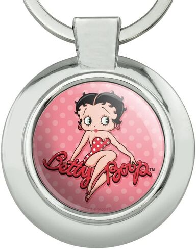 Betty Boop Pink Polka Dots Keychain Classy Round Chrome Plated Metal in Saudi Arabia