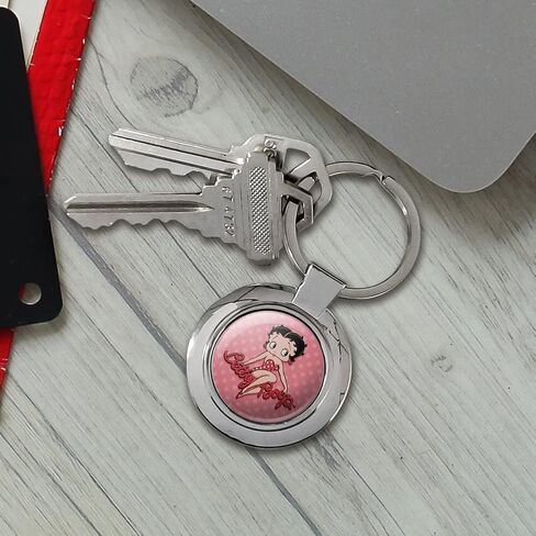 Betty Boop Pink Polka Dots Keychain Classy Round Chrome Plated Metal in Saudi Arabia