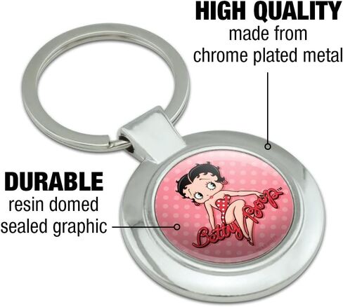 Betty Boop Pink Polka Dots Keychain Classy Round Chrome Plated Metal in Saudi Arabia