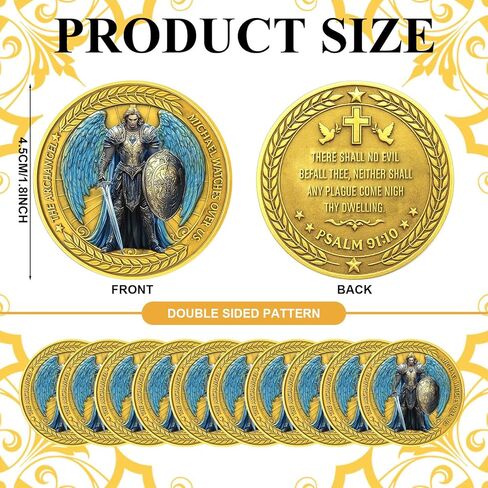 Highergo 10 Pcs Christian Challenge Coins Bulk The Archangel Michael Watches Over Us Coins Psalm 91:10 for Church Sunday School Party Supplies Religious Prayer Collector in Saudi Arabia