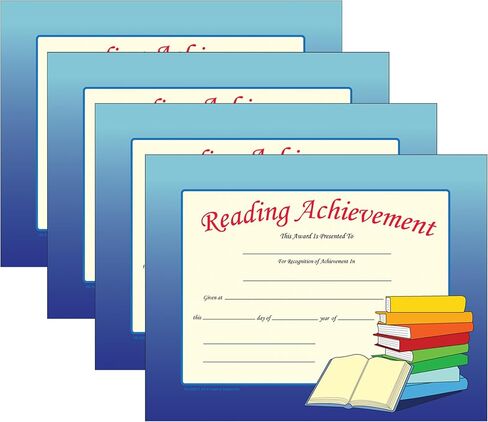 SHAPES ETC. 30pcs Reading Achievement Recognition Certificates 11in x 8.5in Colorful Award Kids Student Graduations Moving Up Ceremonies Achievement Days Banquets Academic Competitions USA Made in Saudi Arabia