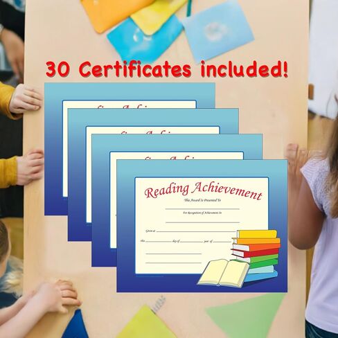 SHAPES ETC. 30pcs Reading Achievement Recognition Certificates 11in x 8.5in Colorful Award Kids Student Graduations Moving Up Ceremonies Achievement Days Banquets Academic Competitions USA Made in Saudi Arabia