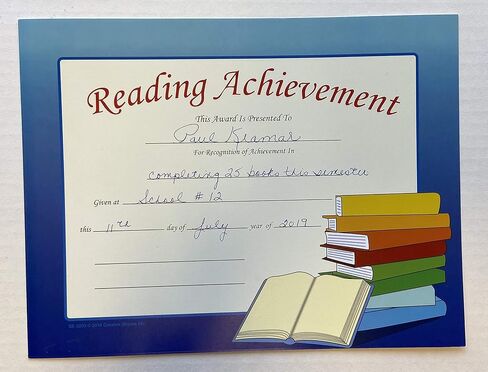 SHAPES ETC. 30pcs Reading Achievement Recognition Certificates 11in x 8.5in Colorful Award Kids Student Graduations Moving Up Ceremonies Achievement Days Banquets Academic Competitions USA Made in Saudi Arabia