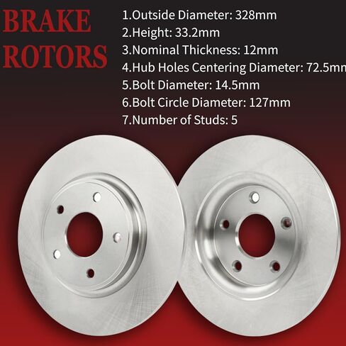 12.91 بوصة استبدال دوار الفرامل الخلفية ومنصات السيراميك لسيارة دودج جورني جراند كارافان 2012-2020 متوافقة مع كرايسلر تاون آند كانتري فولكس فاجن روتان رام C/V 2012 2013 2014 2015 2016 in Kuwait