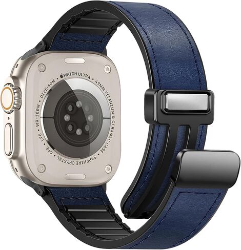 Magnetic Leather Bands Compatible with Apple Watch 49mm 46mm 45mm 44mm 42mm(S3/2/1) for Men Women, Genuine Leather with Magnetic Buckle for iWatch Ultra1/2/3 Series SE11/10/9/8/7/6/5/4/3/2/1 in Kuwait