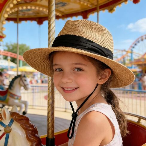 Kids Straw-Sun-Hat Boys Panama-Beach-Hat Girls Wide-Brim Sun Protection Fedora-Straw-Hat fit for 5-9T Summer-Outdoor in Kuwait