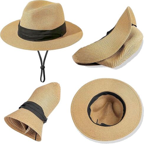 Kids Straw-Sun-Hat Boys Panama-Beach-Hat Girls Wide-Brim Sun Protection Fedora-Straw-Hat fit for 5-9T Summer-Outdoor in Kuwait