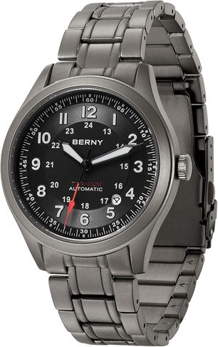 BERNY Automatic Titanium Watch for Men 10ATM Waterproof Men's Field Watch Super Luminous Male Analog Mechanical Military Wrist Watch Full Titanium AR Sapphire Crystal Date Calender Birthday Present in Saudi Arabia