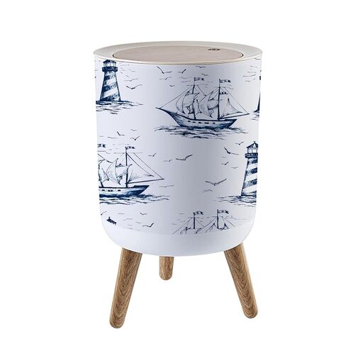 سلة المهملات الصغيرة مع غطاء عتيق مرسومة يدويًا، تويلي دي جوي، بدون خياطة مع أرجل خشبية منارة، غطاء ضغط، صندوق قمامة دائري بسيط، سلة مهملات بشرية بسيطة لمكتب الحمام والمطبخ in Kuwait