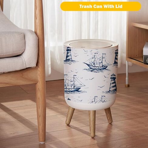 سلة المهملات الصغيرة مع غطاء عتيق مرسومة يدويًا، تويلي دي جوي، بدون خياطة مع أرجل خشبية منارة، غطاء ضغط، صندوق قمامة دائري بسيط، سلة مهملات بشرية بسيطة لمكتب الحمام والمطبخ in Kuwait