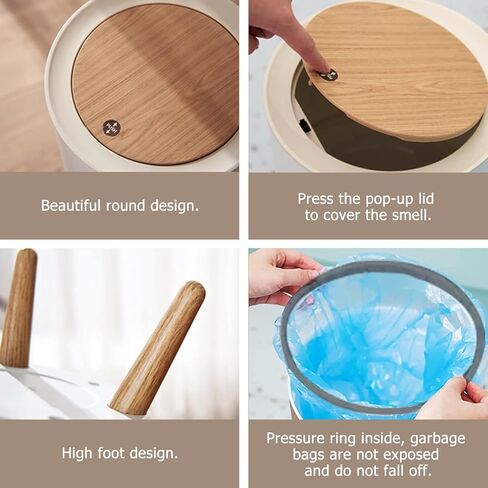 سلة المهملات الصغيرة مع غطاء عتيق مرسومة يدويًا، تويلي دي جوي، بدون خياطة مع أرجل خشبية منارة، غطاء ضغط، صندوق قمامة دائري بسيط، سلة مهملات بشرية بسيطة لمكتب الحمام والمطبخ in Kuwait