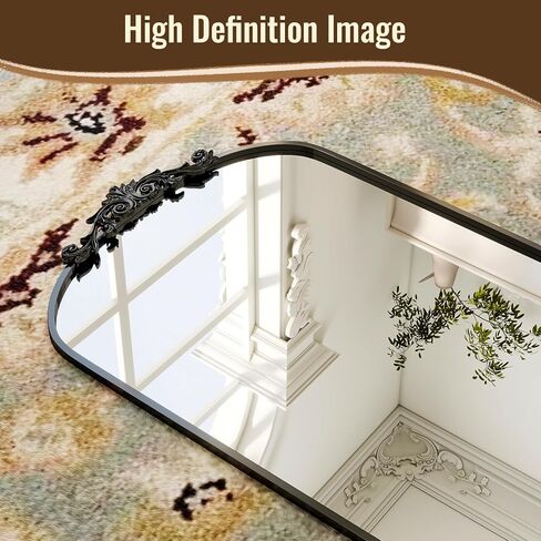 Arched Full Length Mirror, 71'' x 28'' Vintage Full Body Mirror with Carved for Home Decor, Standing Floor Mirror for Wall for Living Room, Bedroom, Cloakroom, Black, Retro Style in Kuwait