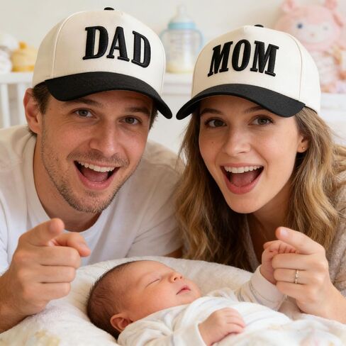 Mom and Dad Hats, Embroidered Trucker hat for Men Women, Trendy Baseball Cap New Parents Gifts for Couples in Kuwait