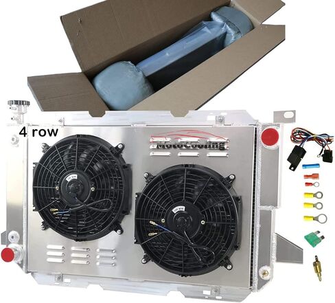 مشعاع ألومنيوم 4 صف لـ 1985-1997 Ford F Super Duty Bronco F150 F250 F350 F53 5.0L 5.8L 7.3 7.5L V8، مشعات مع مجموعة ترموستات كفن مروحة كهربائية in Kuwait