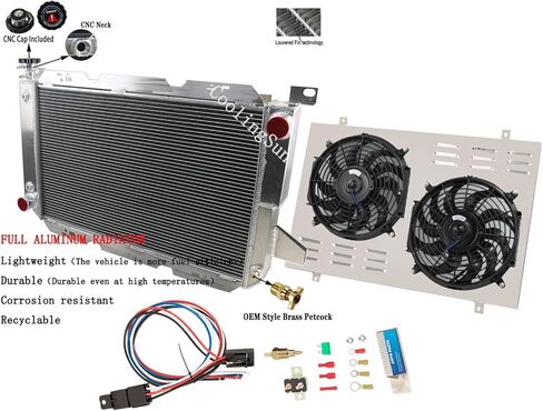 مشعاع ألومنيوم 4 صف لـ 1985-1997 Ford F Super Duty Bronco F150 F250 F350 F53 5.0L 5.8L 7.3 7.5L V8، مشعات مع مجموعة ترموستات كفن مروحة كهربائية in Kuwait