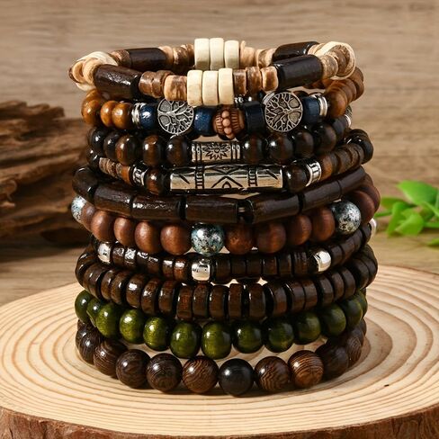 10 Pcs Beaded Bracelets for Men Adjustable Pulseras Para Hombres Set,Tree Mens Bracelet Meaningful Gift in Saudi Arabia